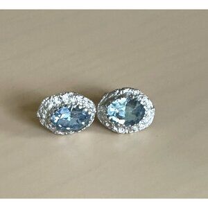 Vintage Estate Oval Blue Topaz & Silver-Tone Cufflinks Chunky Rare Unique